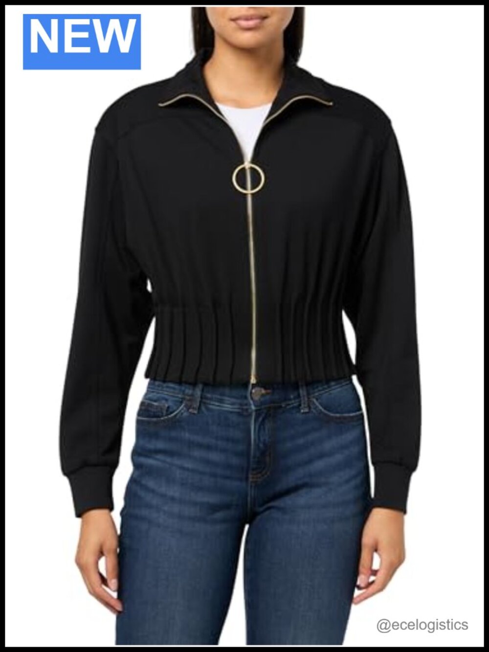 Cropped Zip Front Ponte Jacket with Gold Zipper Detail - Trina Turk Style